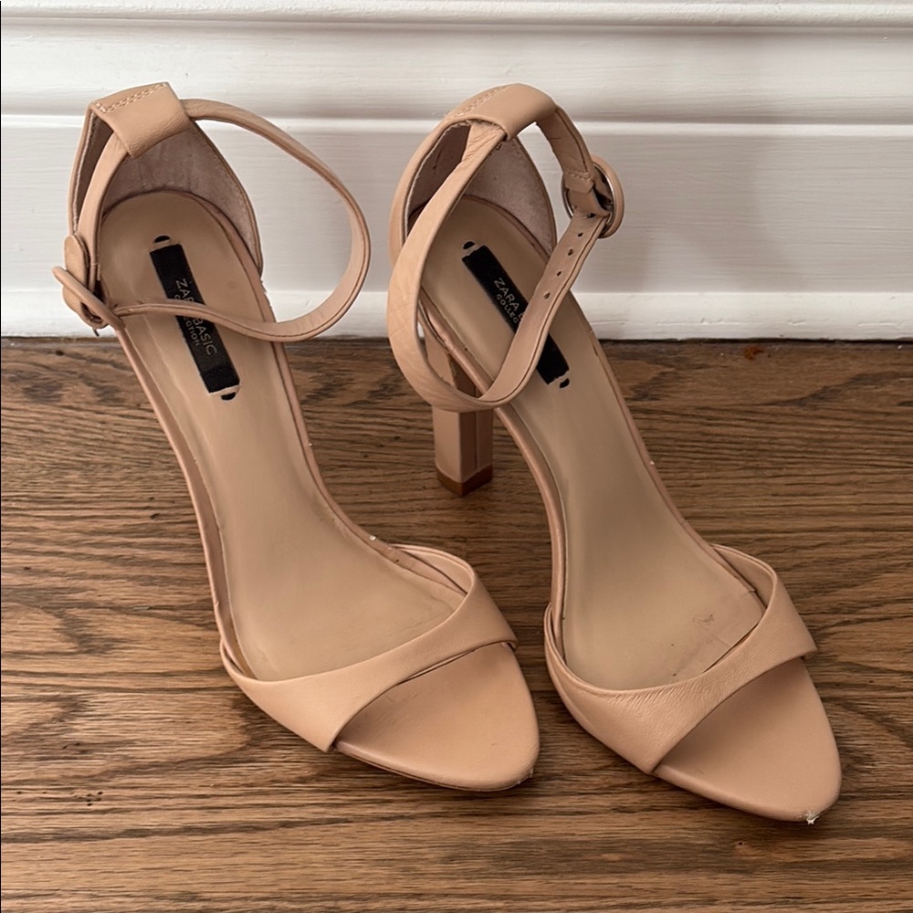 Zara Tan High Heel Buckle Sandals